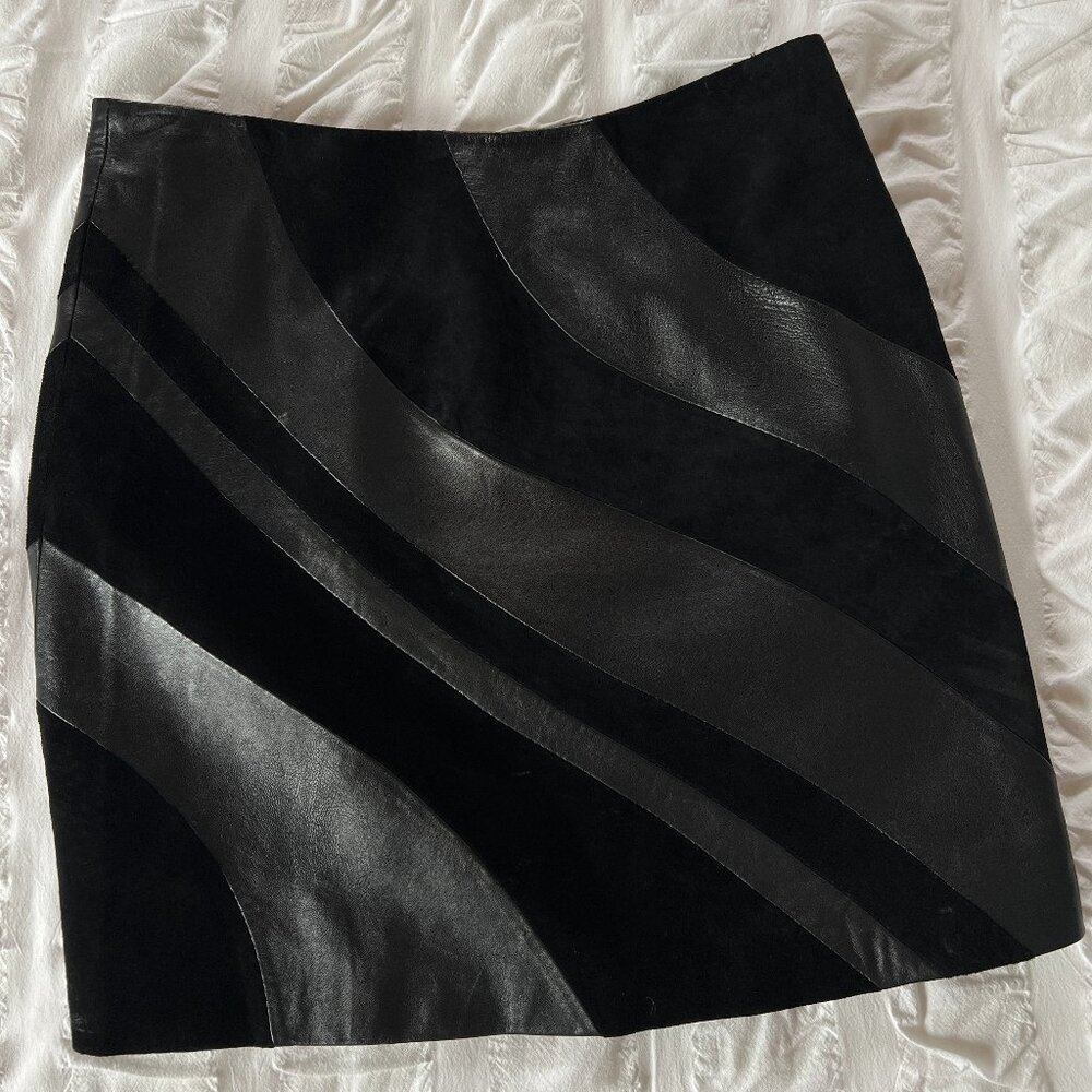 Cache Black 100% Leather Skirt, Size: 6